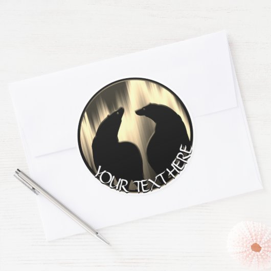 クマのアートステッカー オーロラ 北極クマステッカー ラウンドシール (封筒)