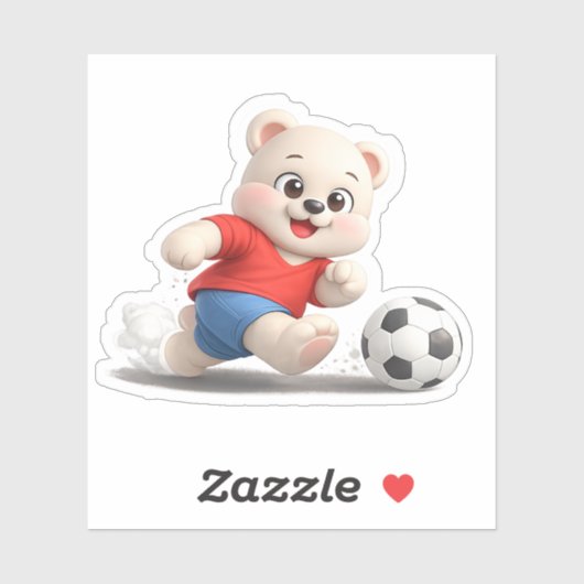 クマのキャラクターがサッカーをしている。 シール (シート)
