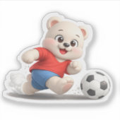 クマのキャラクターがサッカーをしている。 シール (正面)