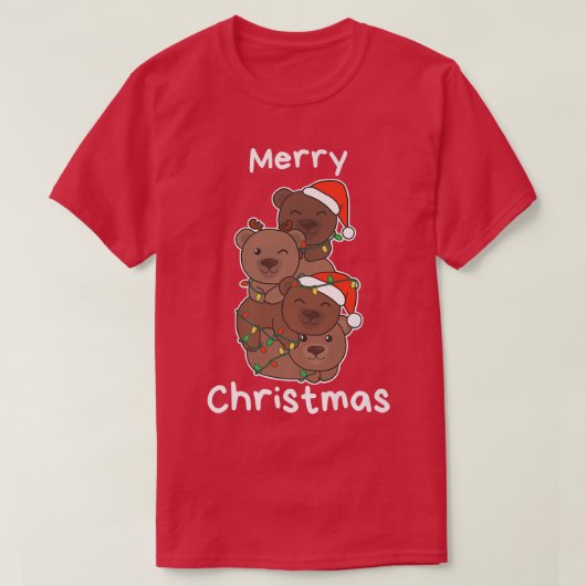 クマのクリスマスツリー動物かわいいクマ Tシャツ (デザイン正面)