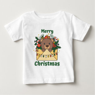 クマのクリスマスレター冬の動物クマ ベビーTシャツ