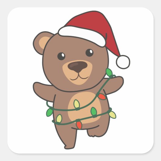クマのクリスマス冬の動物は正方形のステッカーをクマ スクエアシール (正面)