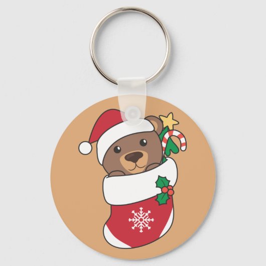 クマのクリスマス雪の冬の動物はキーチェーンを支える キーホルダー (正面)