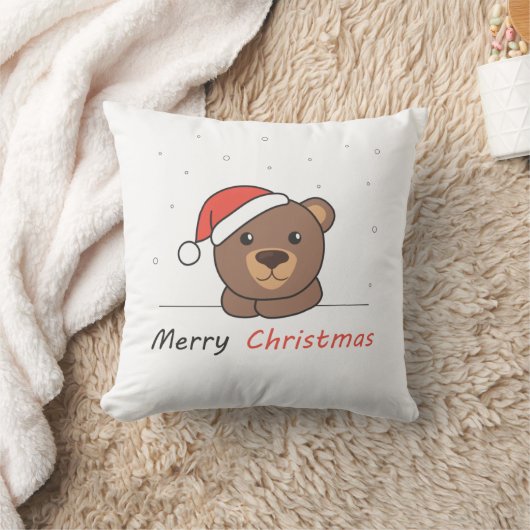 クマのクリスマス雪の冬の動物 クッション (ブランケット)