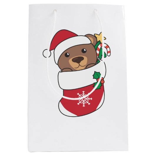 クマのクリスマス雪の冬の動物 ミディアムペーパーバッグ (正面)