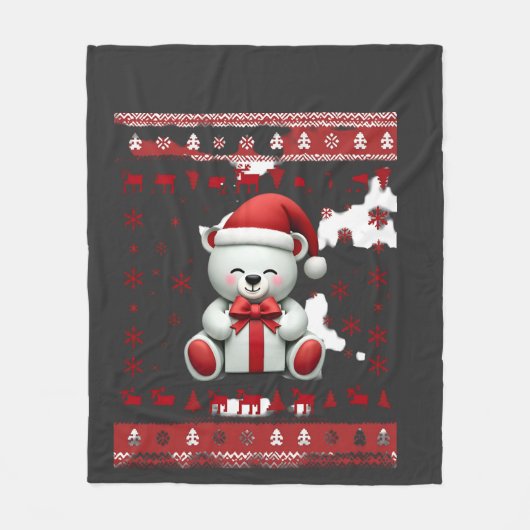クマのクリスマス クリスマス (5) フリースブランケット (正面)