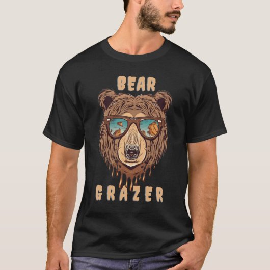 クマのグレーザーおもしろいギフト長 Tシャツ (正面)