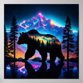 クマのシルエット(自然景観) ポスター