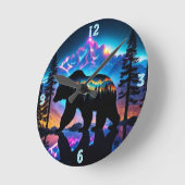 クマのシルエット(自然景観) ラウンド壁時計 (傾斜)