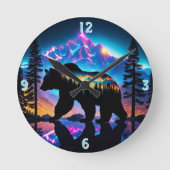 クマのシルエット(自然景観) ラウンド壁時計 (正面)