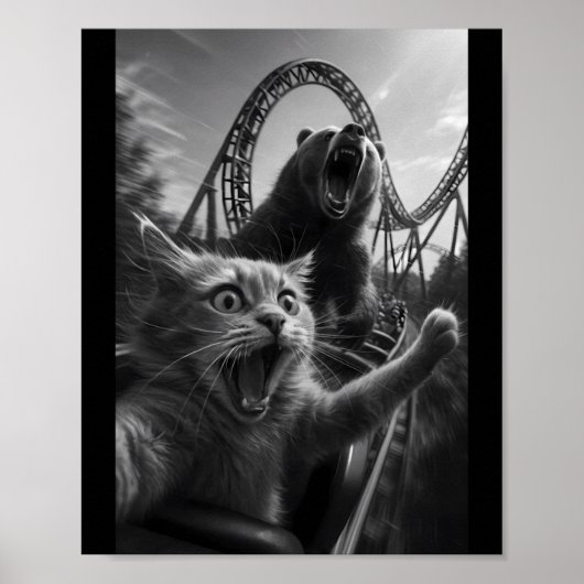 クマのジェットコースターと写っている猫のトップス ポスター (正面)