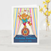 クマのジャグリングケーキを飾ったかわいい子どもの誕生日 カード (黄色い花)