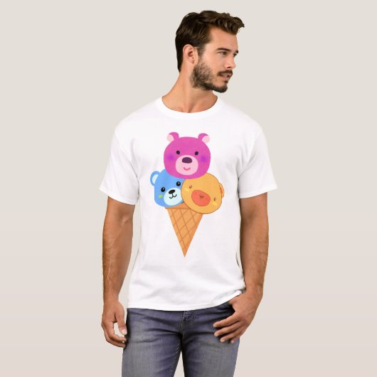 クマのスコップアイスクリームコーン Tシャツ (正面フル)