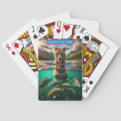 クマのストーカーのサーモンのモノグラム子供の古いメイドゲーム トランプ (裏面)