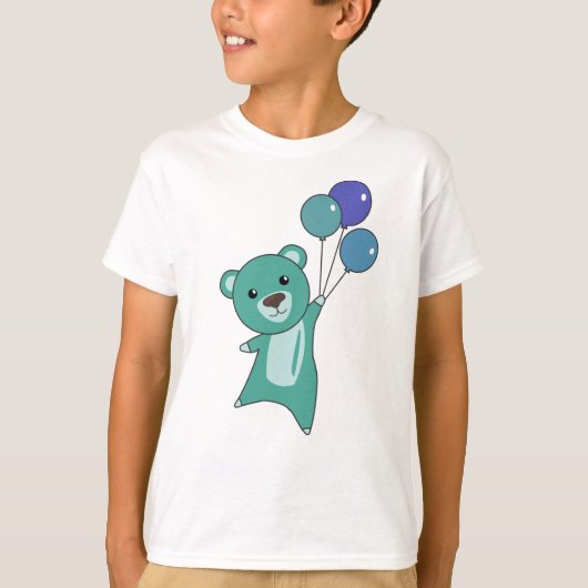 クマのターコイズは風船でかわいい動物とハエ Tシャツ (正面)