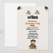 クマのテディと帽子 卒業パーティー 招待状 (正面/裏面)