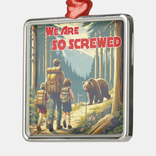 クマのハイキングをしていると思う メタルオーナメント (左)