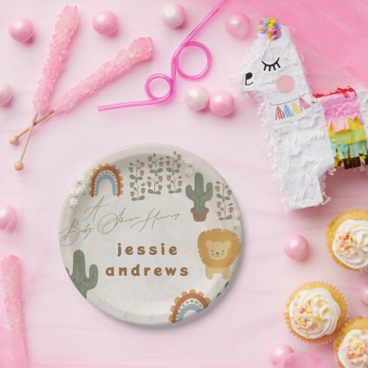 クマのバニーのライオンのサボテンのウッドランドモダンの赤ちゃんシャワー ペーパープレート (パーティー)