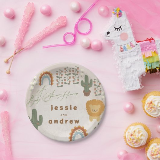 クマのバニーのライオンのサボテンのウッドランドユニセックスの赤ちゃんシャワー ペーパープレート (パーティー)