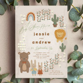 クマのバニーのライオンのサボテンのウッドランドユニセックスの赤ちゃんシャワー 招待状