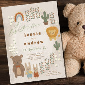 クマのバニーのライオンのサボテンのウッドランドユニセックスの赤ちゃんシャワー 招待状