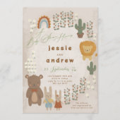 クマのバニーのライオンのサボテンのウッドランドユニセックスの赤ちゃんシャワー 招待状 (正面)