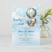 クマのバルーンが空に舞う！「We Can Bearly Wait」テディベアのホットエアバルーン出産 招待状 (スタンド正面)