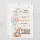 クマのバルーンヴィンテージ性別の表示 招待状 (正面)