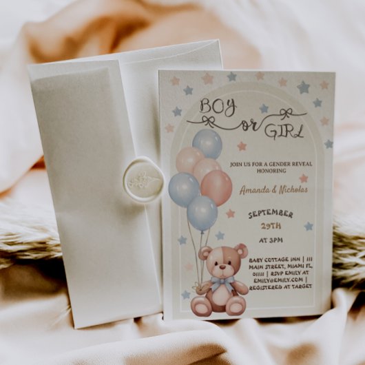 クマのバルーンヴィンテージ性別の表示 招待状