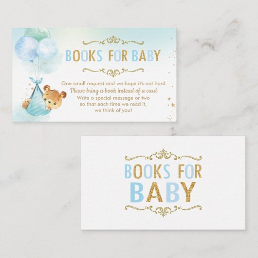 クマのバルーン赤ちゃんシャワー代わりに本を持って エンクロージャーカード (正面/裏面)