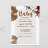 クマのバルーン赤ちゃんシャワー招待状、ワイルドフラワー 招待状 (正面/裏面)