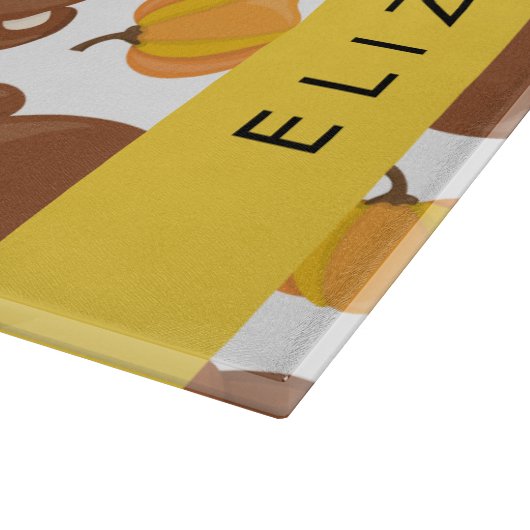 クマのパターン，かわいいクマ，かぼちゃあなたの名前 カッティングボード (角)