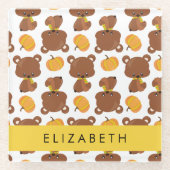 クマのパターン,かわいいクマ,かぼちゃあなたの名前 ガラスコースター (正面)