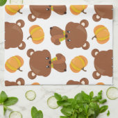 クマのパターン，かわいいクマ，かぼちゃあなたの名前 キッチンタオル (折り畳み)
