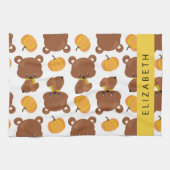 クマのパターン，かわいいクマ，かぼちゃあなたの名前 キッチンタオル (横)