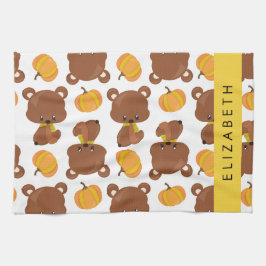 クマのパターン,かわいいクマ,かぼちゃあなたの名前 キッチンタオル