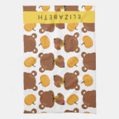 クマのパターン，かわいいクマ，かぼちゃあなたの名前 キッチンタオル (縦)