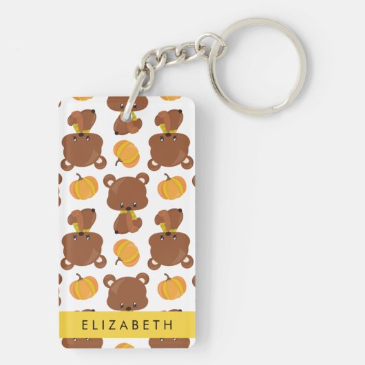 クマのパターン，かわいいクマ，かぼちゃあなたの名前 キーホルダー (裏面)