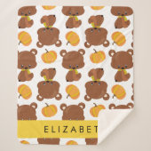 クマのパターン，かわいいクマ，かぼちゃあなたの名前 シェルパブランケット (正面)
