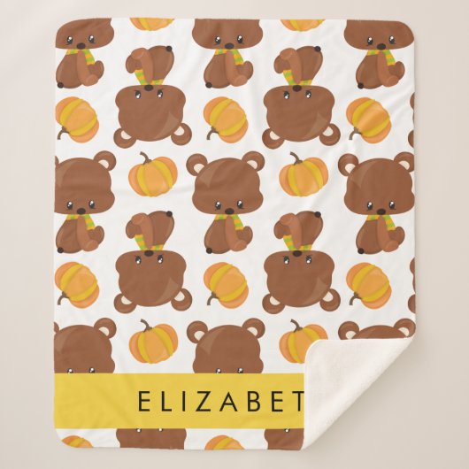 クマのパターン,かわいいクマ,かぼちゃあなたの名前 シェルパブランケット (正面)