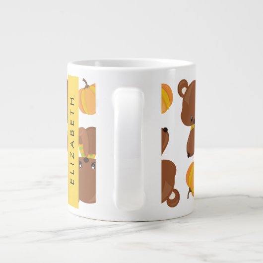 クマのパターン，かわいいクマ，かぼちゃあなたの名前 ジャンボコーヒーマグカップ (裏面)