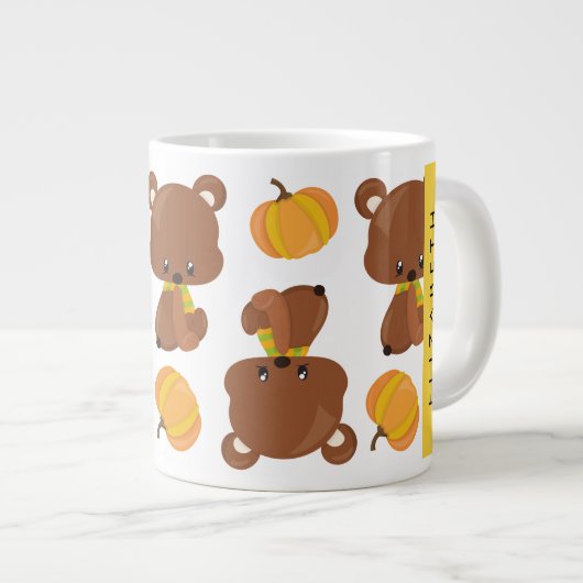 クマのパターン,かわいいクマ,かぼちゃあなたの名前 ジャンボコーヒーマグカップ (正面右)
