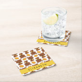 クマのパターン,かわいいクマ,かぼちゃあなたの名前 スクエアペーパーコースター (インサイチュ)