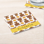 クマのパターン,かわいいクマ,かぼちゃあなたの名前 スクエアペーパーコースター (アングル)