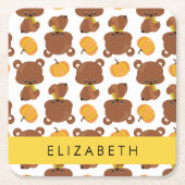 クマのパターン,かわいいクマ,かぼちゃあなたの名前 スクエアペーパーコースター (正面)