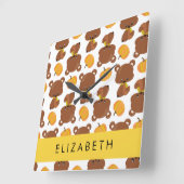 クマのパターン，かわいいクマ，かぼちゃあなたの名前 スクエア壁時計 (傾斜)