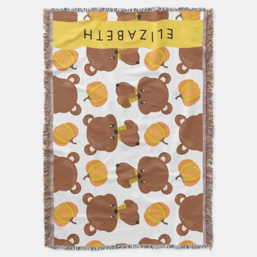 クマのパターン，かわいいクマ，かぼちゃあなたの名前 スローブランケット (正面縦)