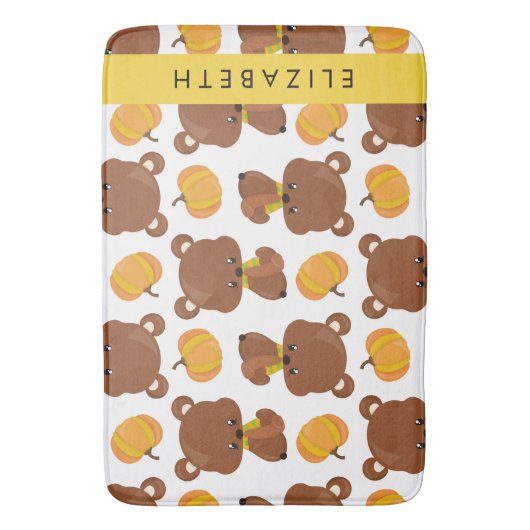 クマのパターン，かわいいクマ，かぼちゃあなたの名前 バスマット (正面縦)