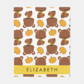 クマのパターン，かわいいクマ，かぼちゃあなたの名前 フリースブランケット (正面)