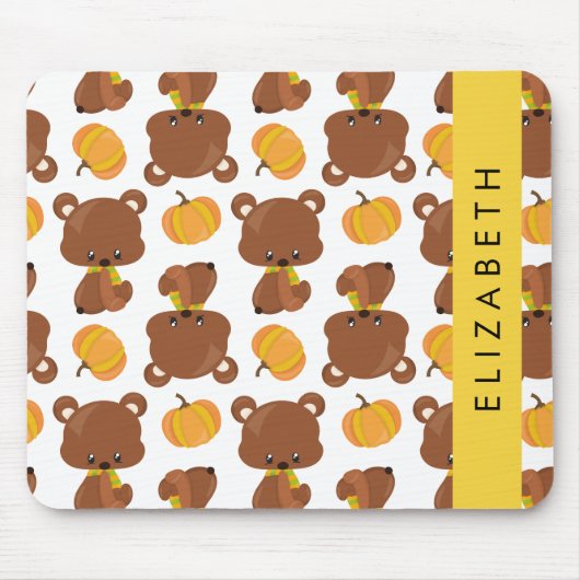 クマのパターン，かわいいクマ，かぼちゃあなたの名前 マウスパッド (正面)